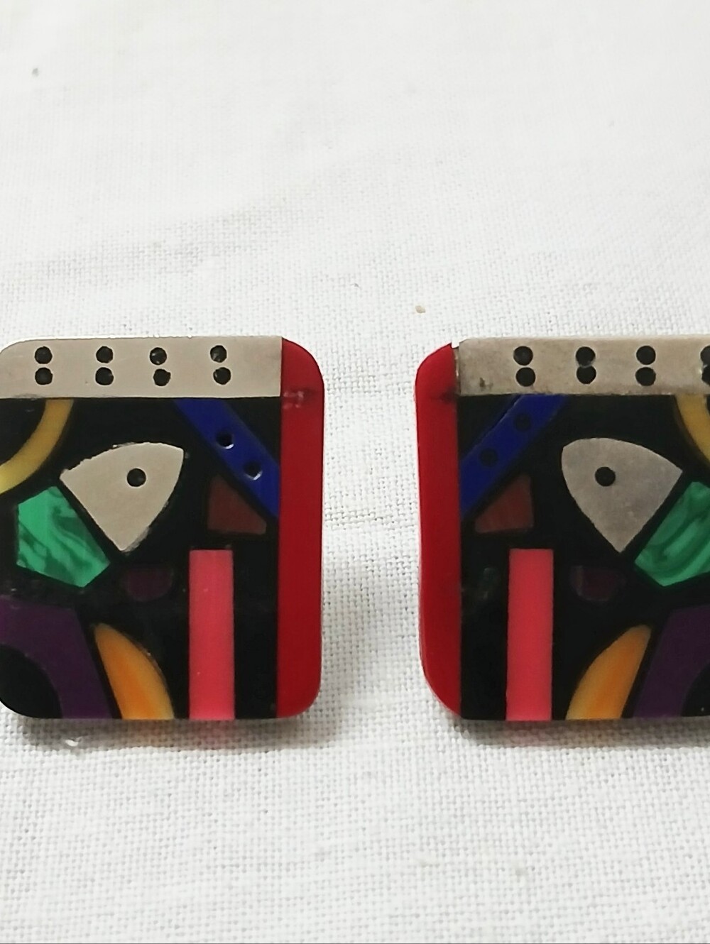Vintage Taxco Mexico Modernist TY-17  925 Silver Cubist Abstract In-lay Studs